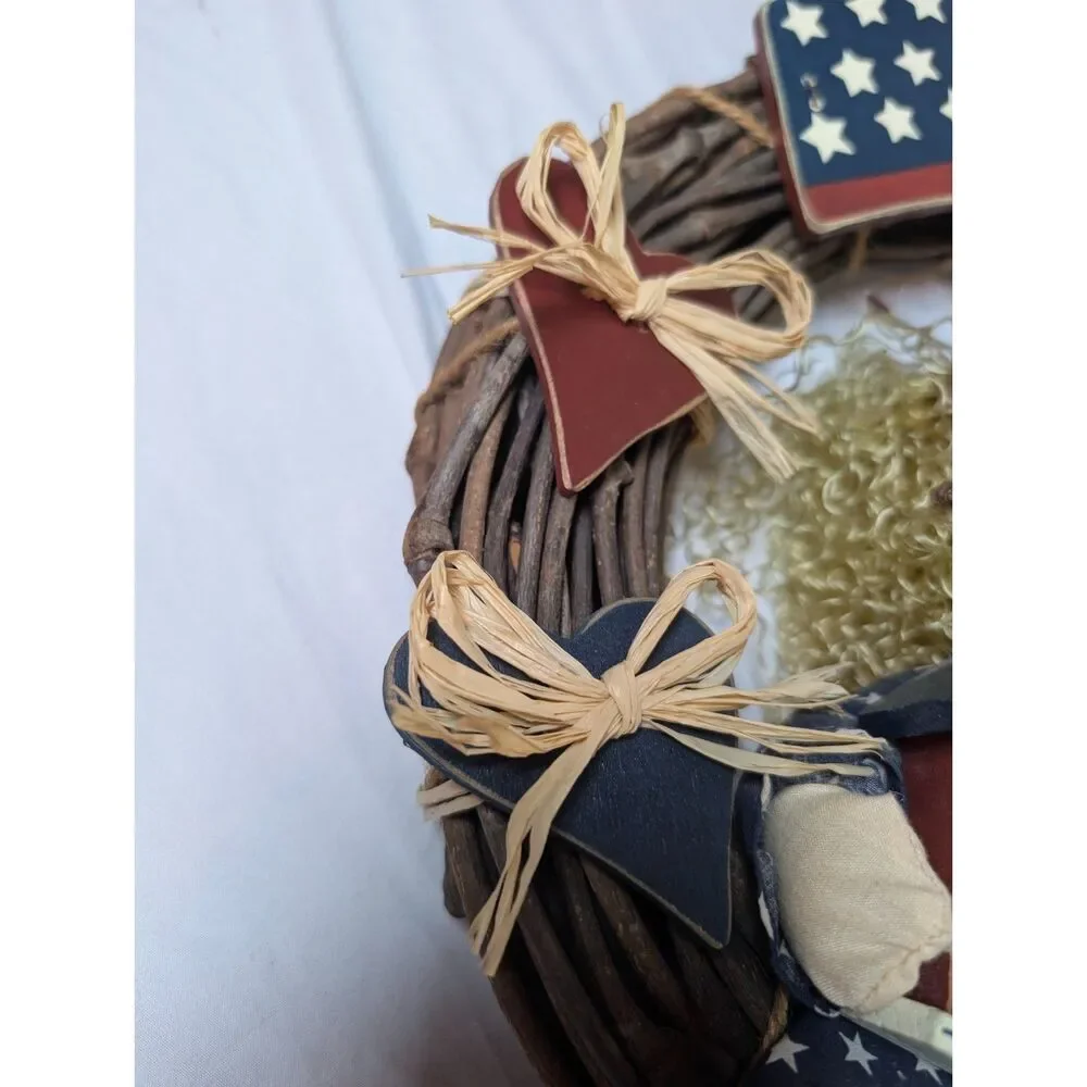 Vintage Millennium 2000 Americana Rag Doll Grapevine Home Sweet Home Wreath USA